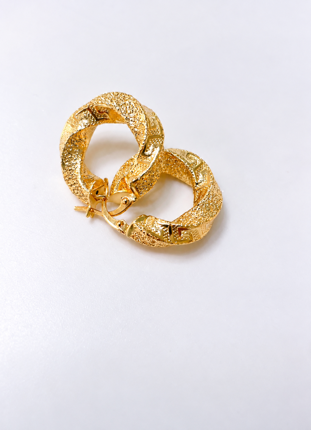 18K Gold Unisex Greek Key Hoop Earrings