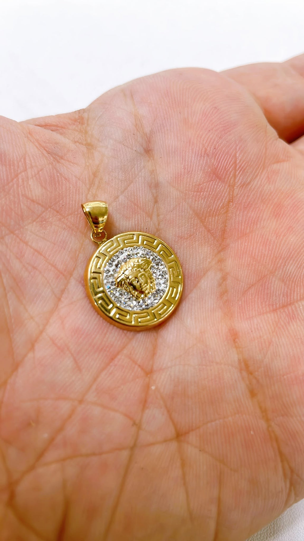 18K Gold Medusa Pendant with White Zirconia