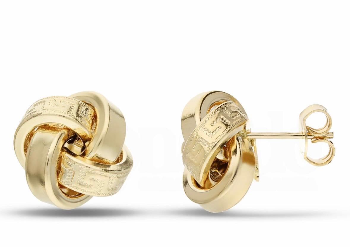 Women's Knot Earrings with Greek Key in 18-Karat Gold