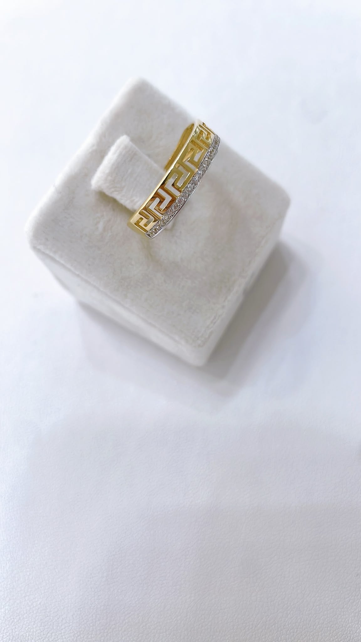 18K Gold Greek Key Band Ring | Two-Tone