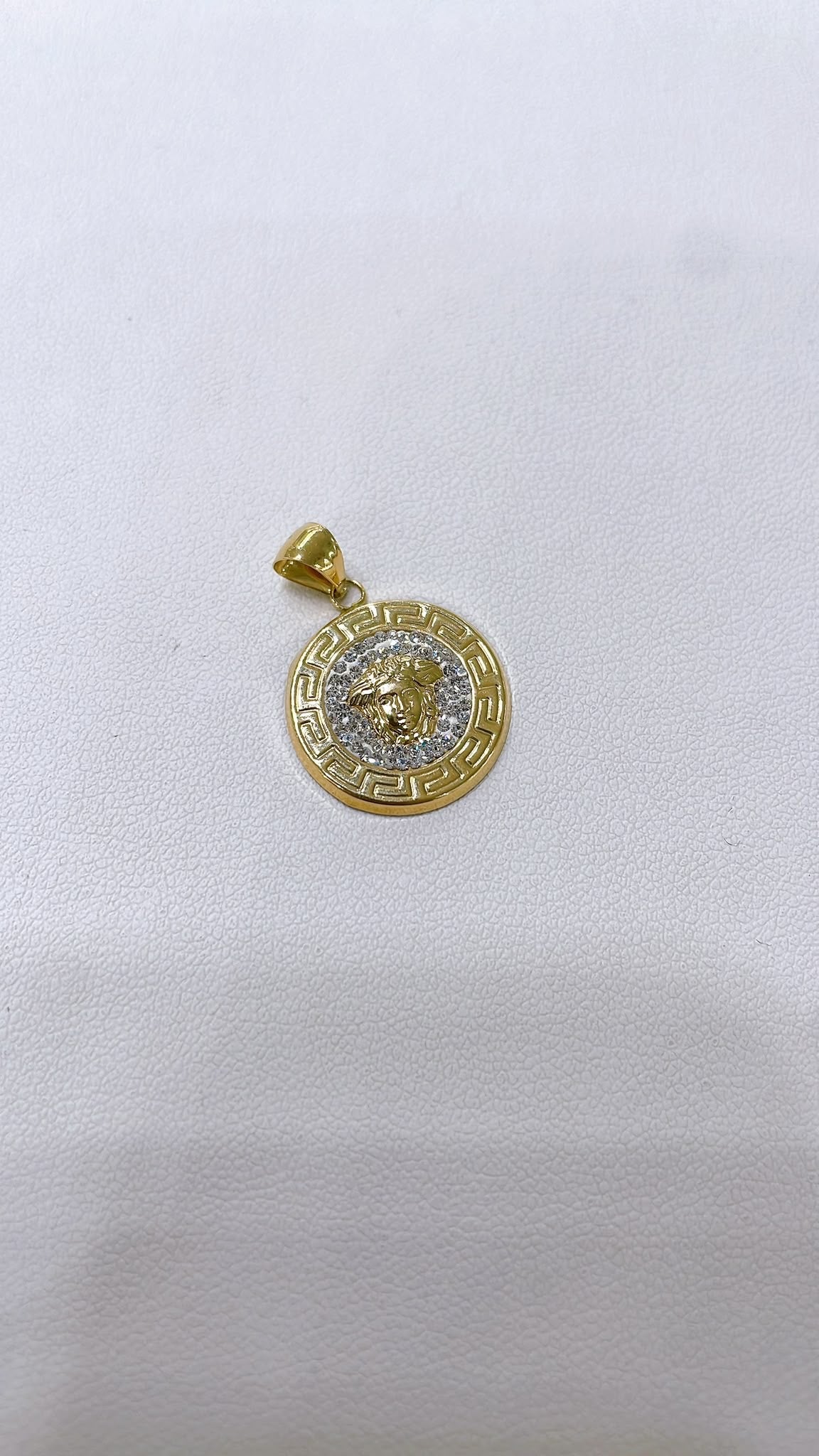 18K Gold Medusa Pendant with White Zirconia