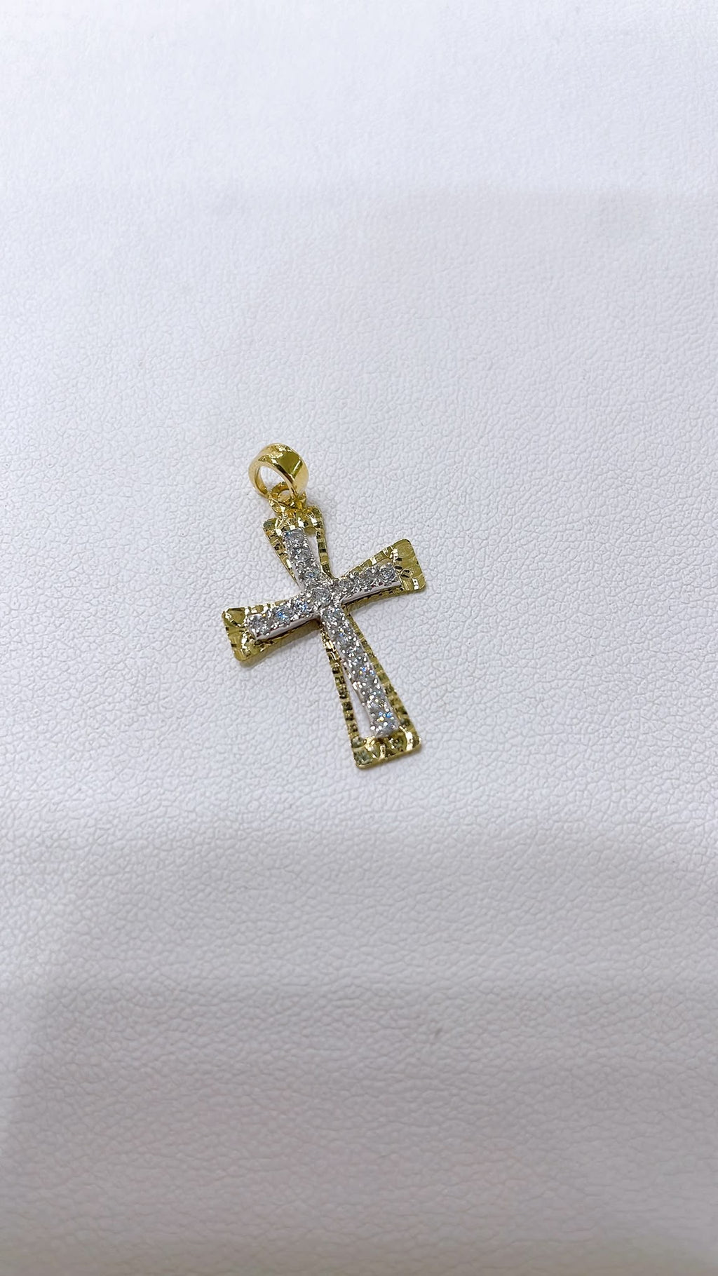 18K Gold Cross Pendant with White Zirconia