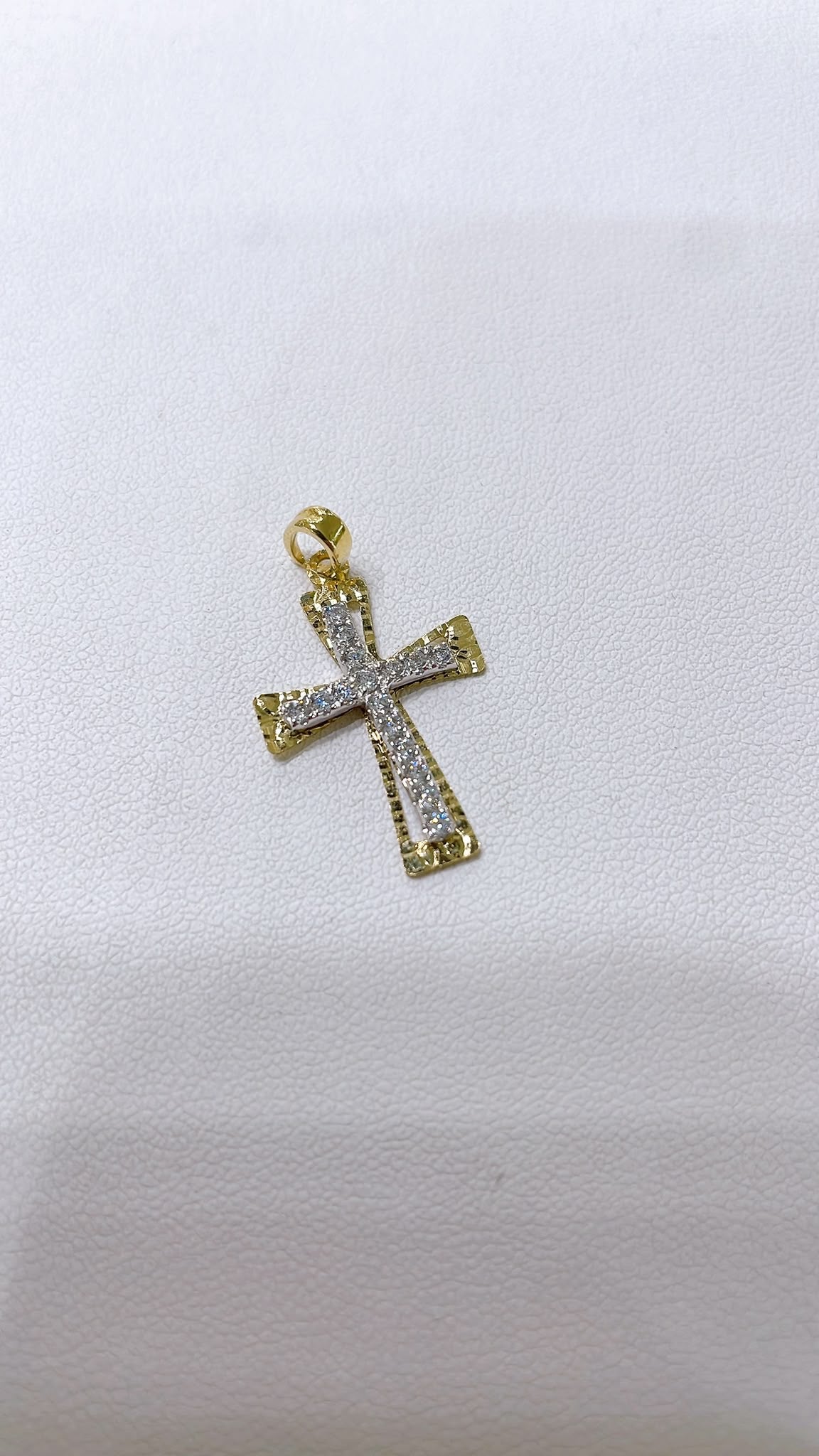 18K Gold Cross Pendant with White Zirconia