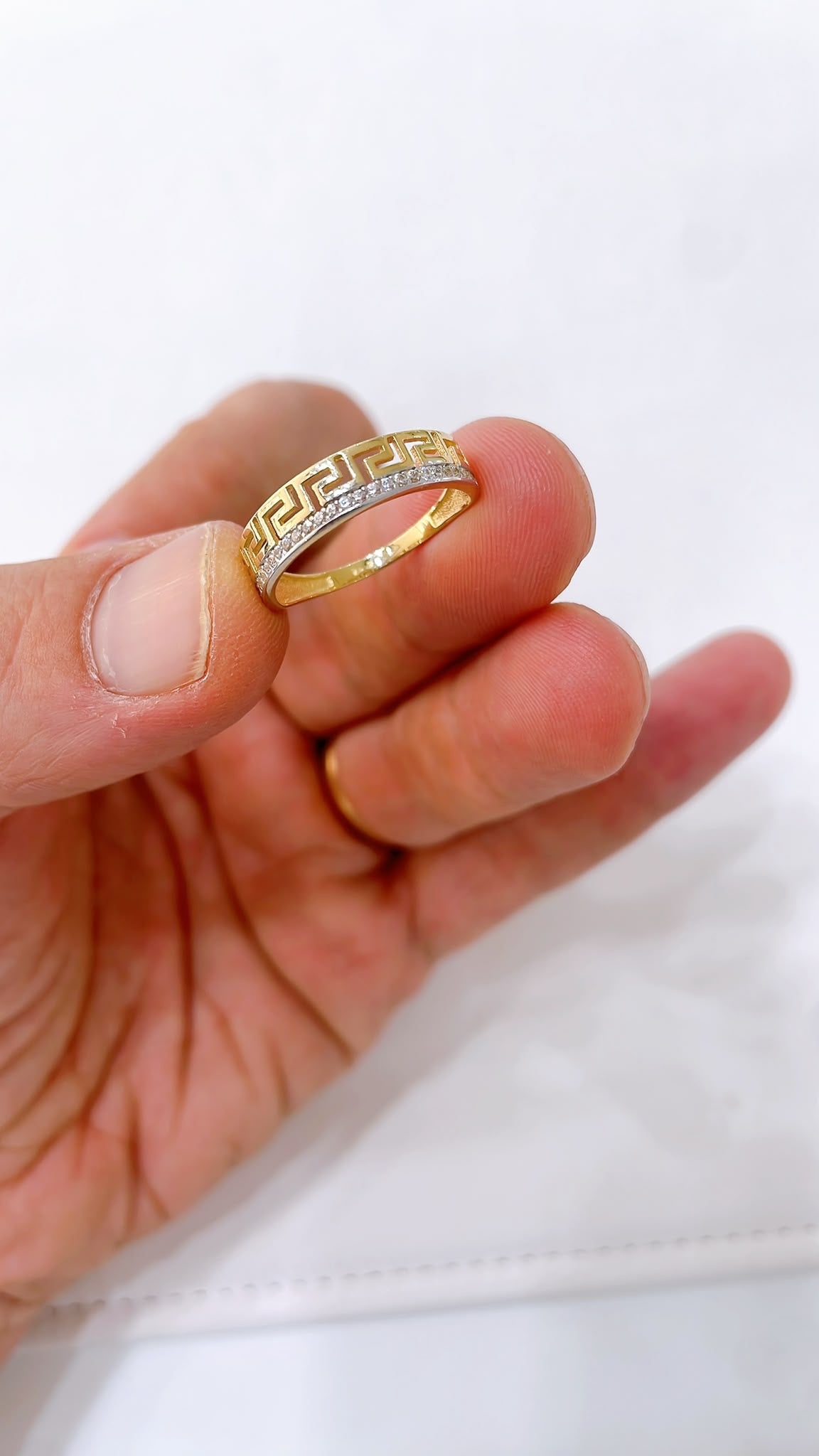 18K Gold Greek Key Band Ring | Two-Tone