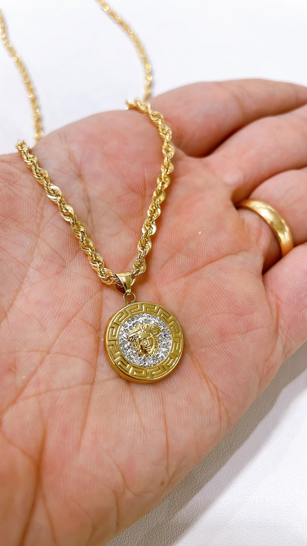 18K Gold Medusa Pendant with White Zirconia
