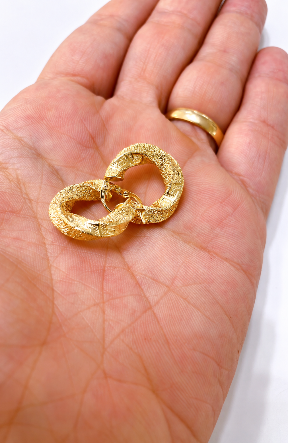 18K Gold Unisex Greek Key Hoop Earrings