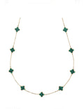 Women's Malachite Four-Leaf Clovers Inline Necklace in 18-Karat Gold
