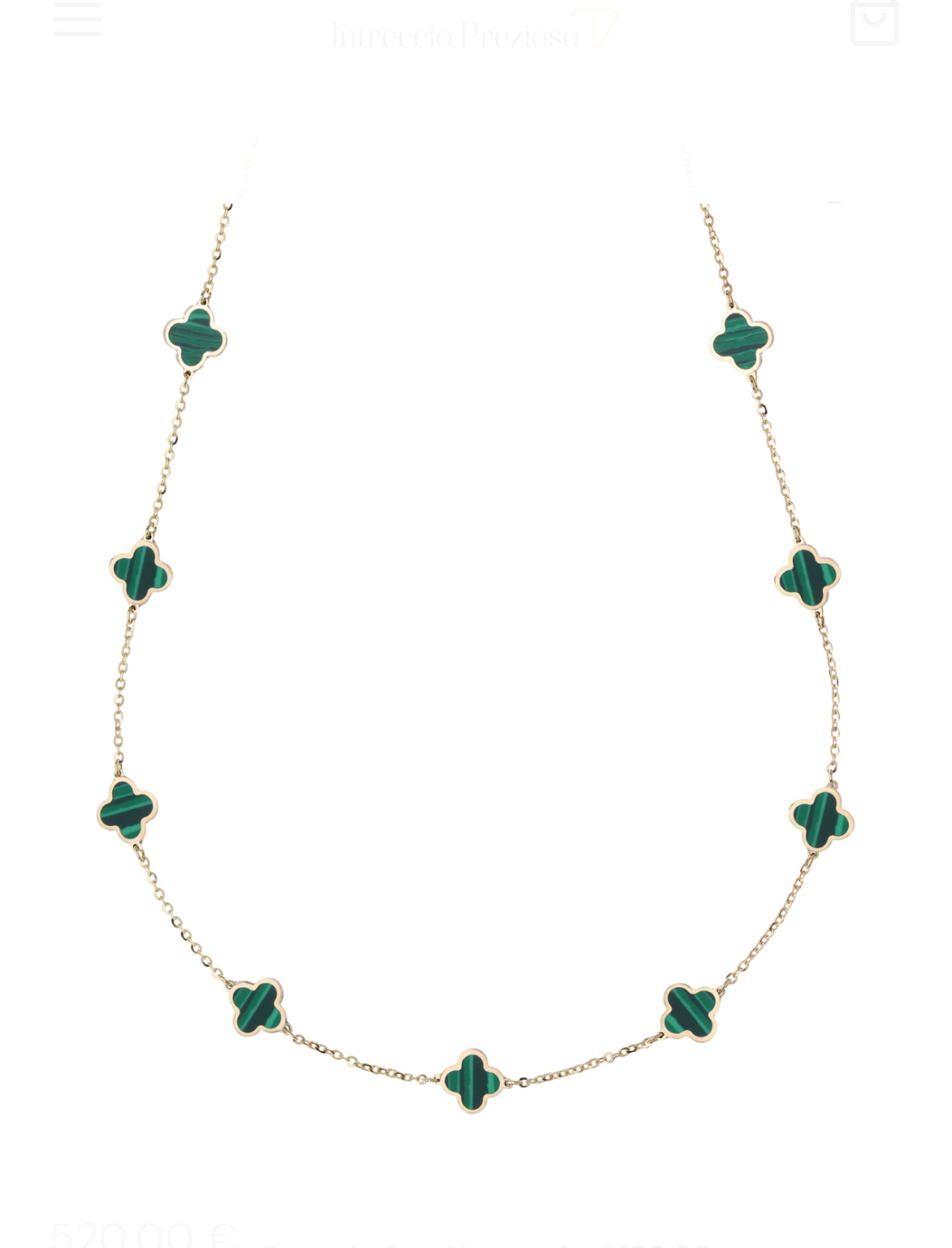 Women's Malachite Four-Leaf Clovers Inline Necklace in 18-Karat Gold