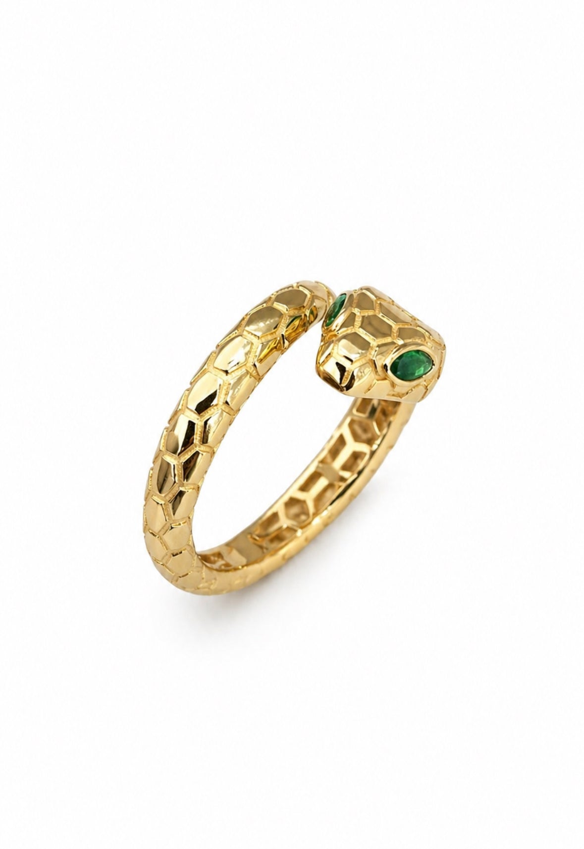Emerald Green Snake Ring in 18-Karat Gold