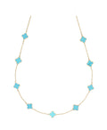 Women's Turquoise Four-Leaf Clovers Inline Necklace in 18-Karat Gold