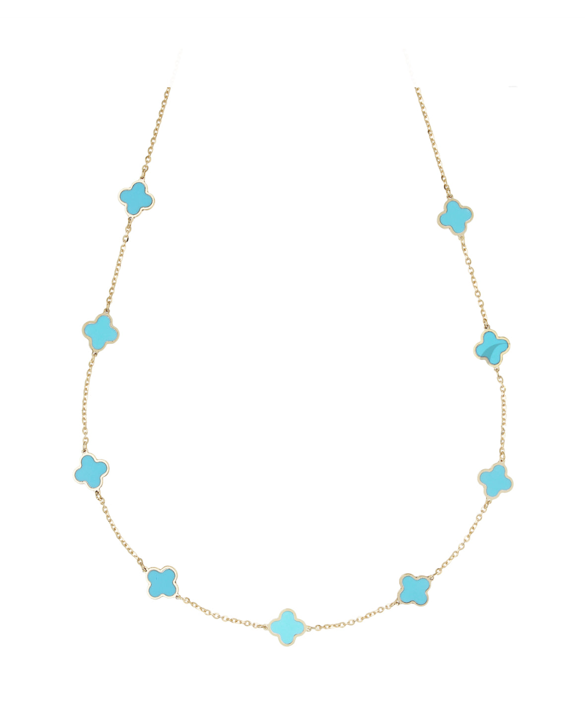 Women's Turquoise Four-Leaf Clovers Inline Necklace in 18-Karat Gold