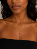 18K Gold Mirror Chain Necklace with Red Enamel Heart Pendant