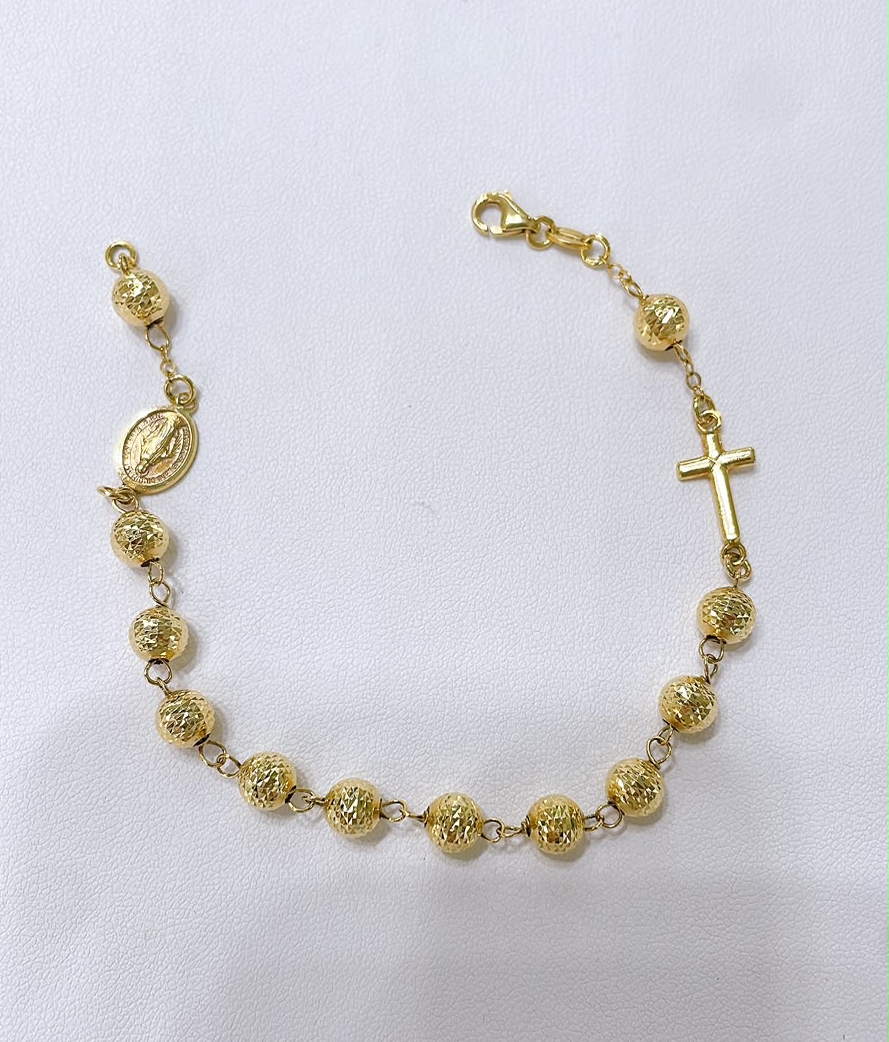 18K Gold Rosary Bracelet with Diamond-Cut Beads